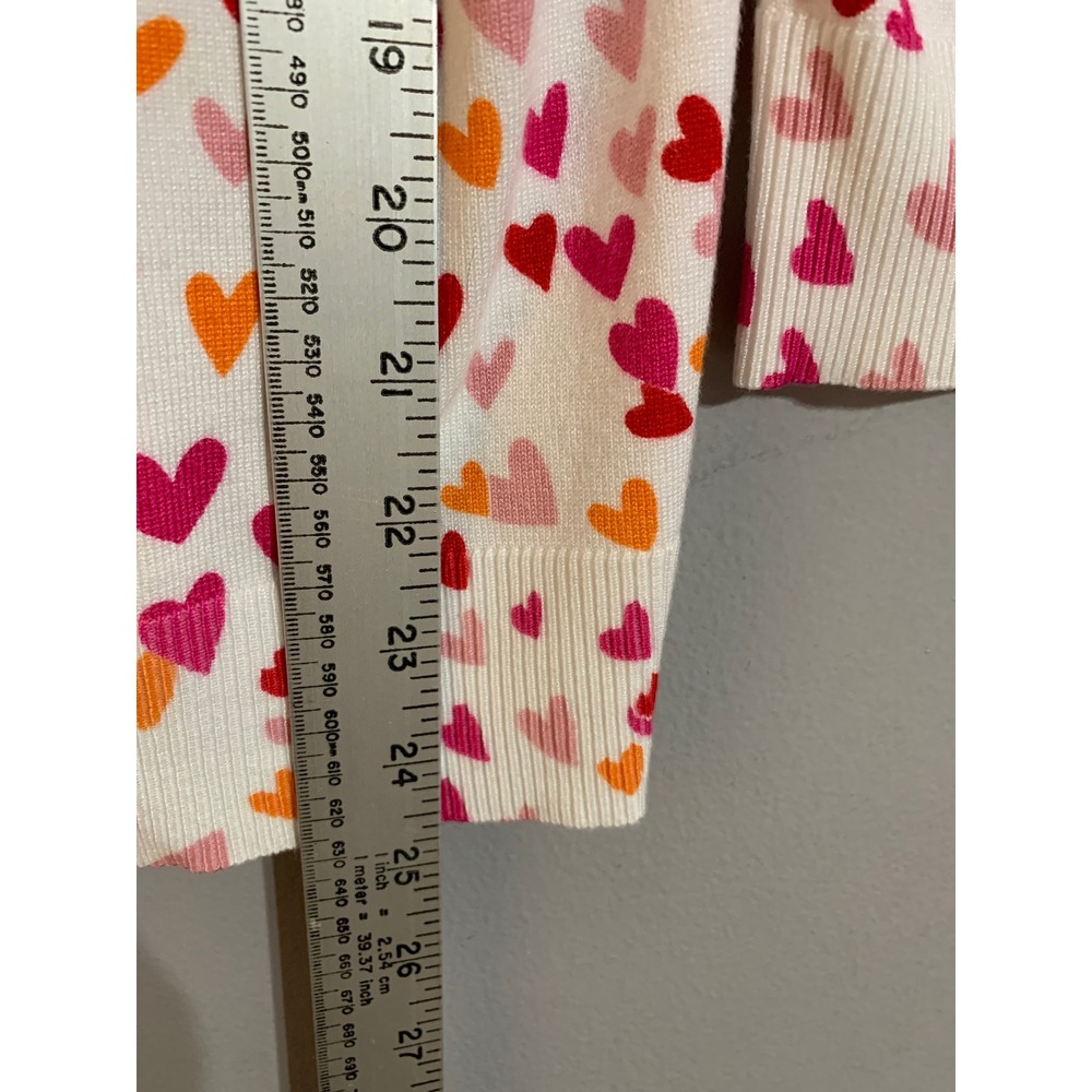 Cable & Gauge Women's White Multi Pink and‎ Orange Hearts Cardigan Sweater XL - Picture 7 of 9